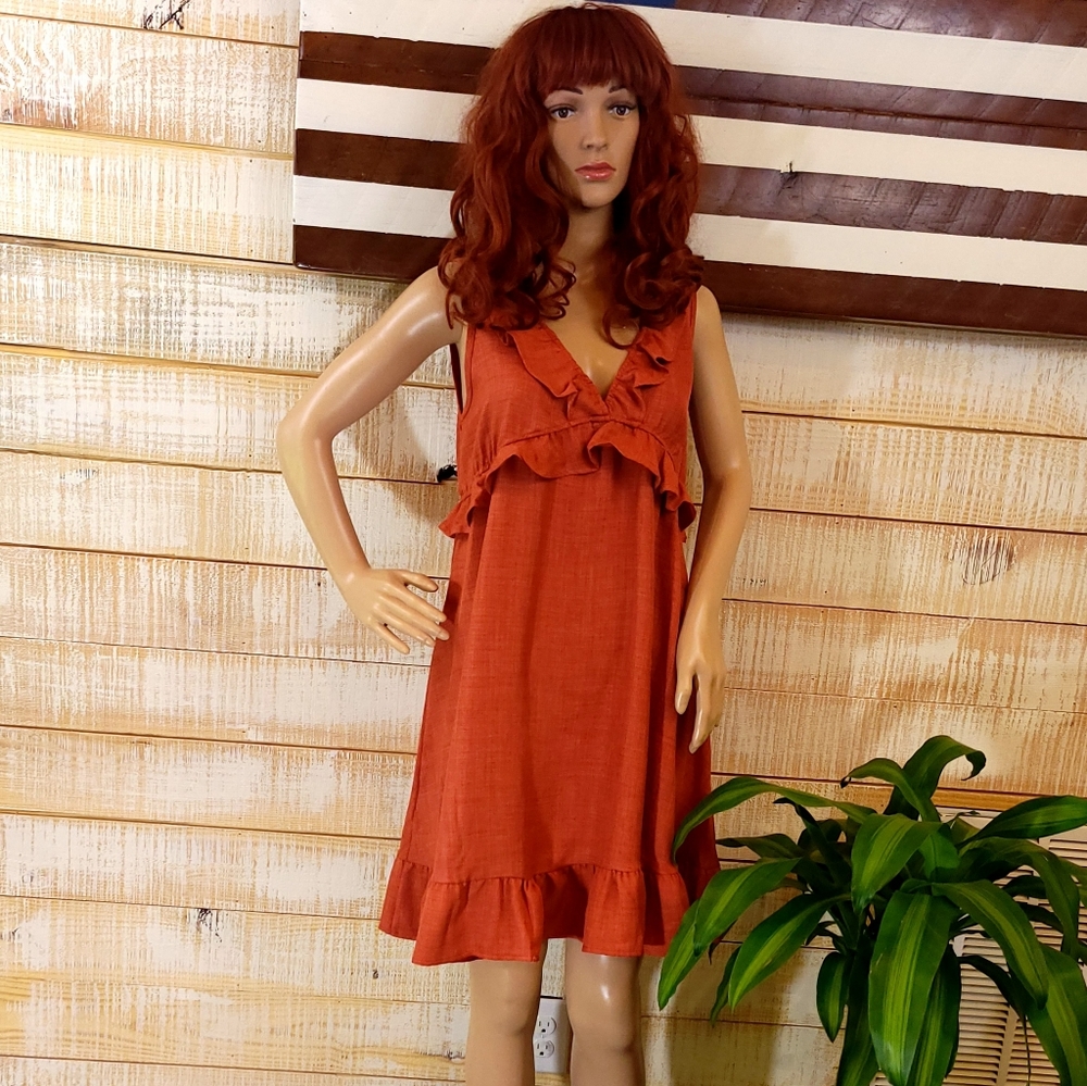 Ces Femmes Rust Color Ruffle Dress - Picture 2 of 2